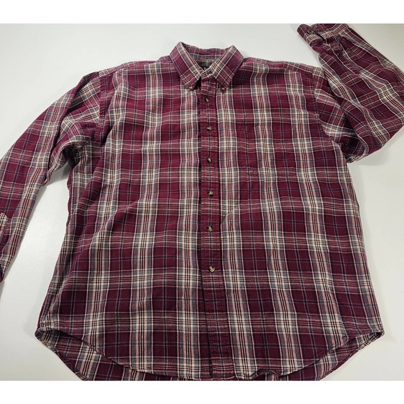 GH bass maroon plaid light flannel button up large L EUC ^* - Picture 4 of 7